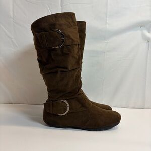 Dooballo Brown Knee High Flat Boots Side Zip Buckle Women’s 9